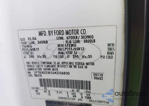 2004 Ford F-150 Stx/Xlt from USA, damaged, VIN 1FTRX02W54KD26830